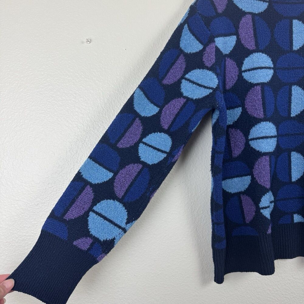 Time And Tru Intarsia Pullover Knit Sweater Blue Lagoon Geometric Retro XL 16-18 - Picture 10 of 12